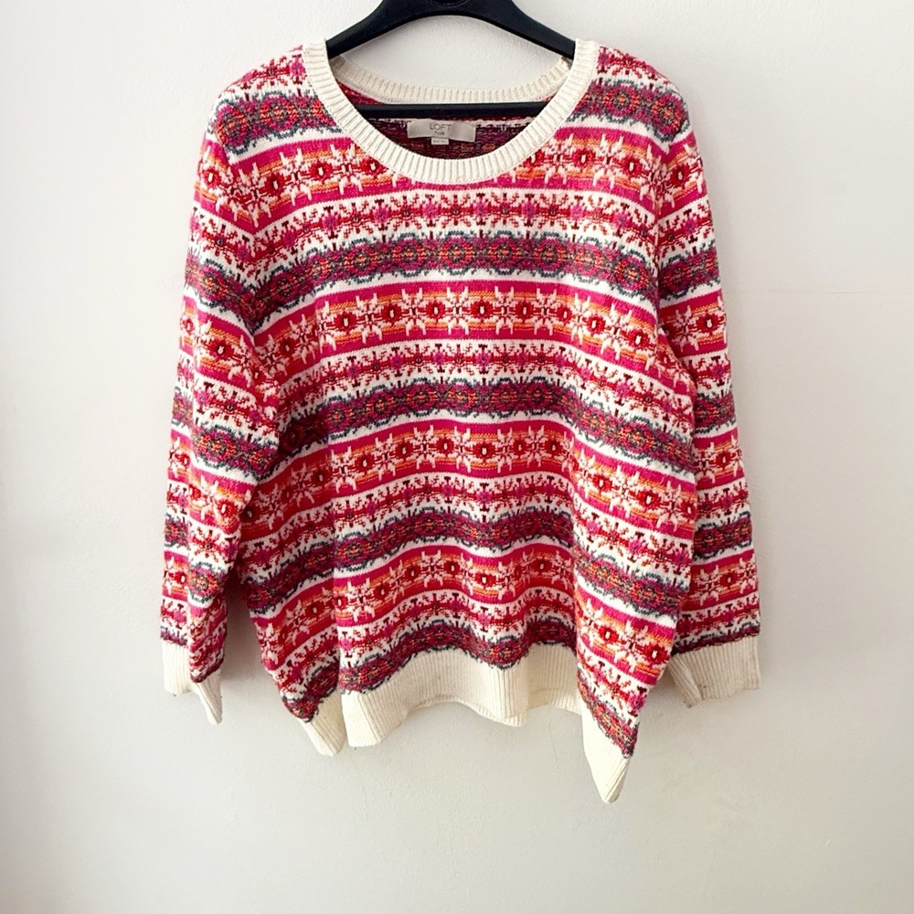 LOFT Sweater Women 16/18 Plus Fair Isle Knit Pullover Cozy Preppy Ski Nordic